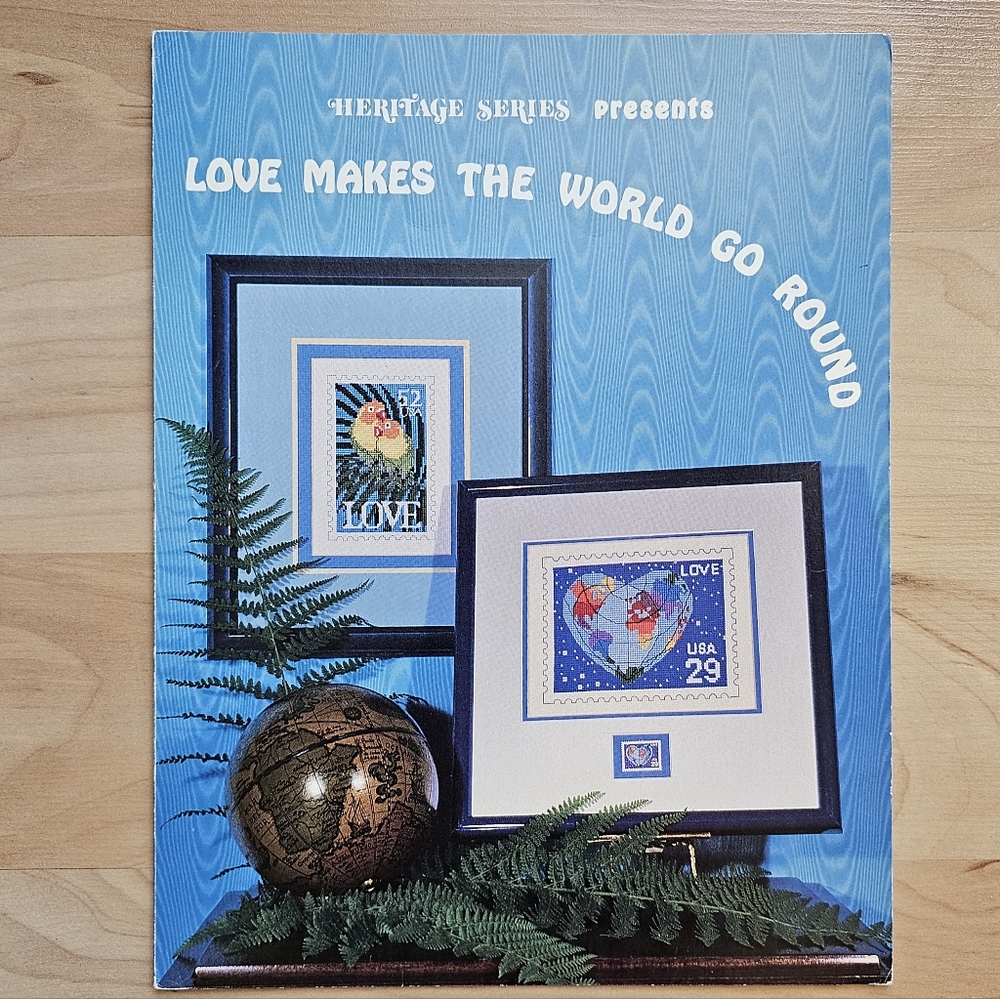 Leaflet Cross Stitch Heritage USPS Postal Stamps "Love Makes the World Go Round"